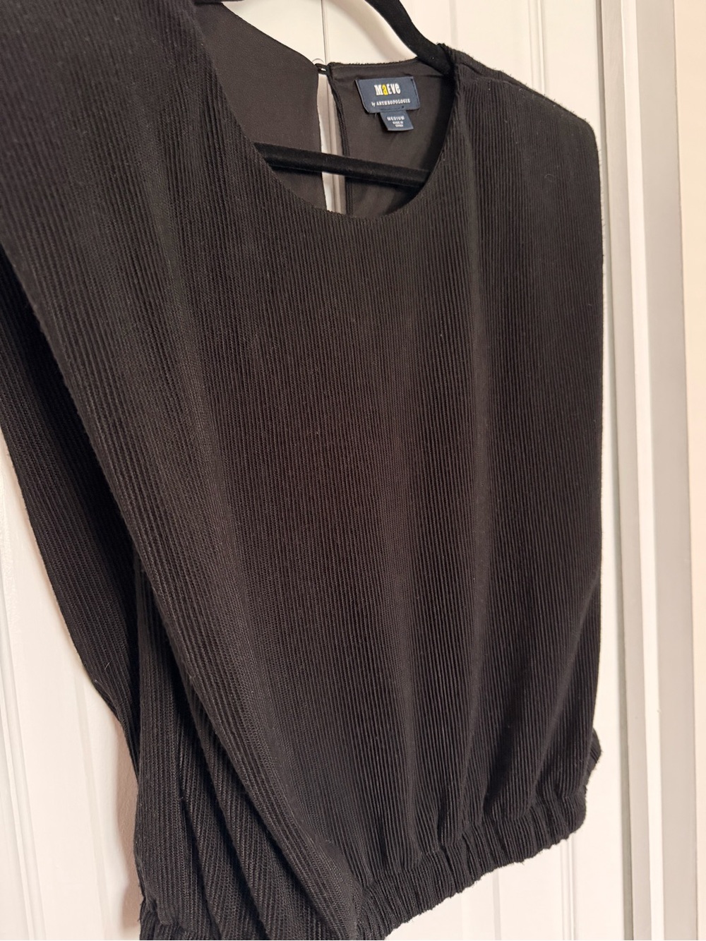 Maeve by Anthropologie - Black Ribbed Sleeveless Top (Structured Shoulder Pads)
